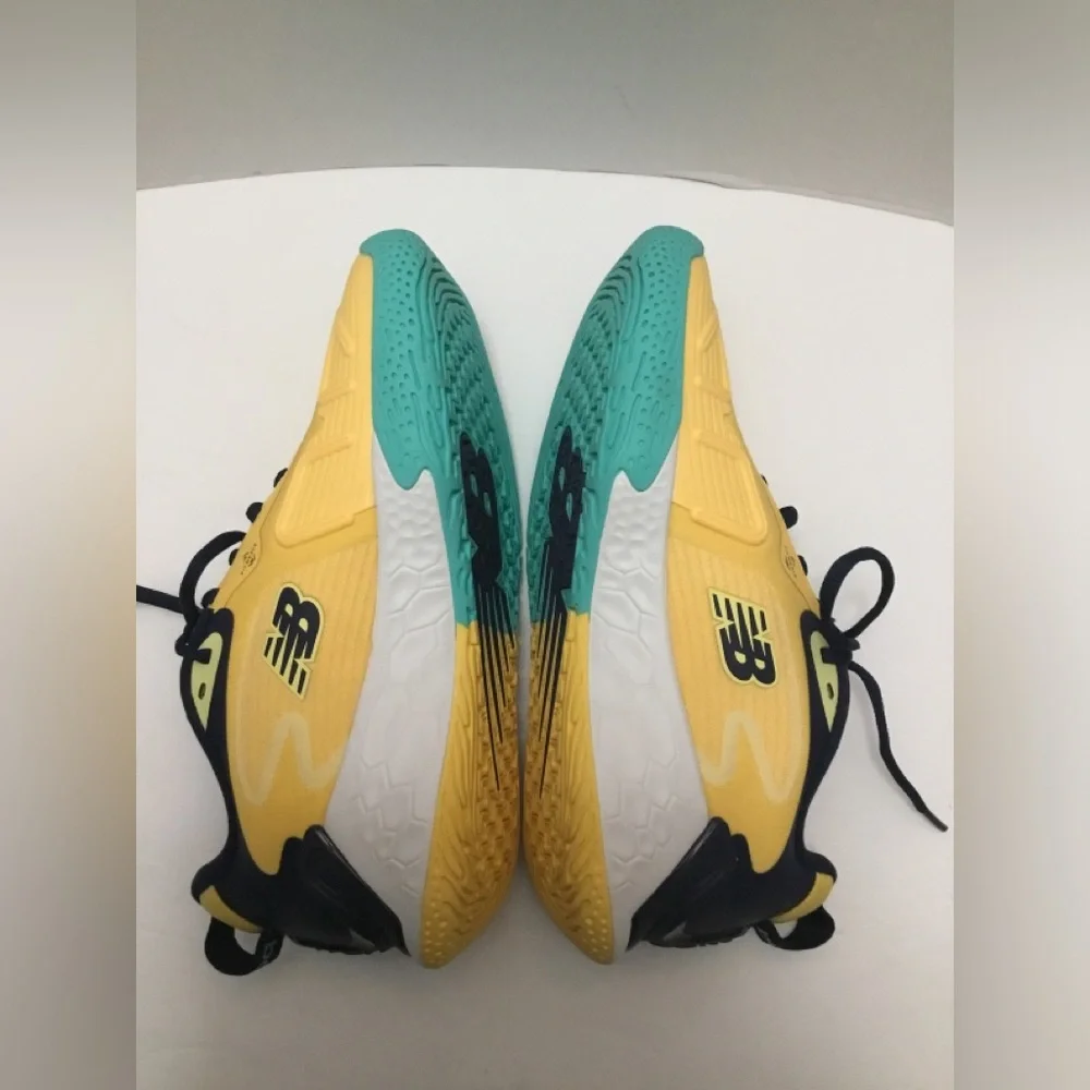 New Balance Yellow and Teal Sneakers with Navy Laces